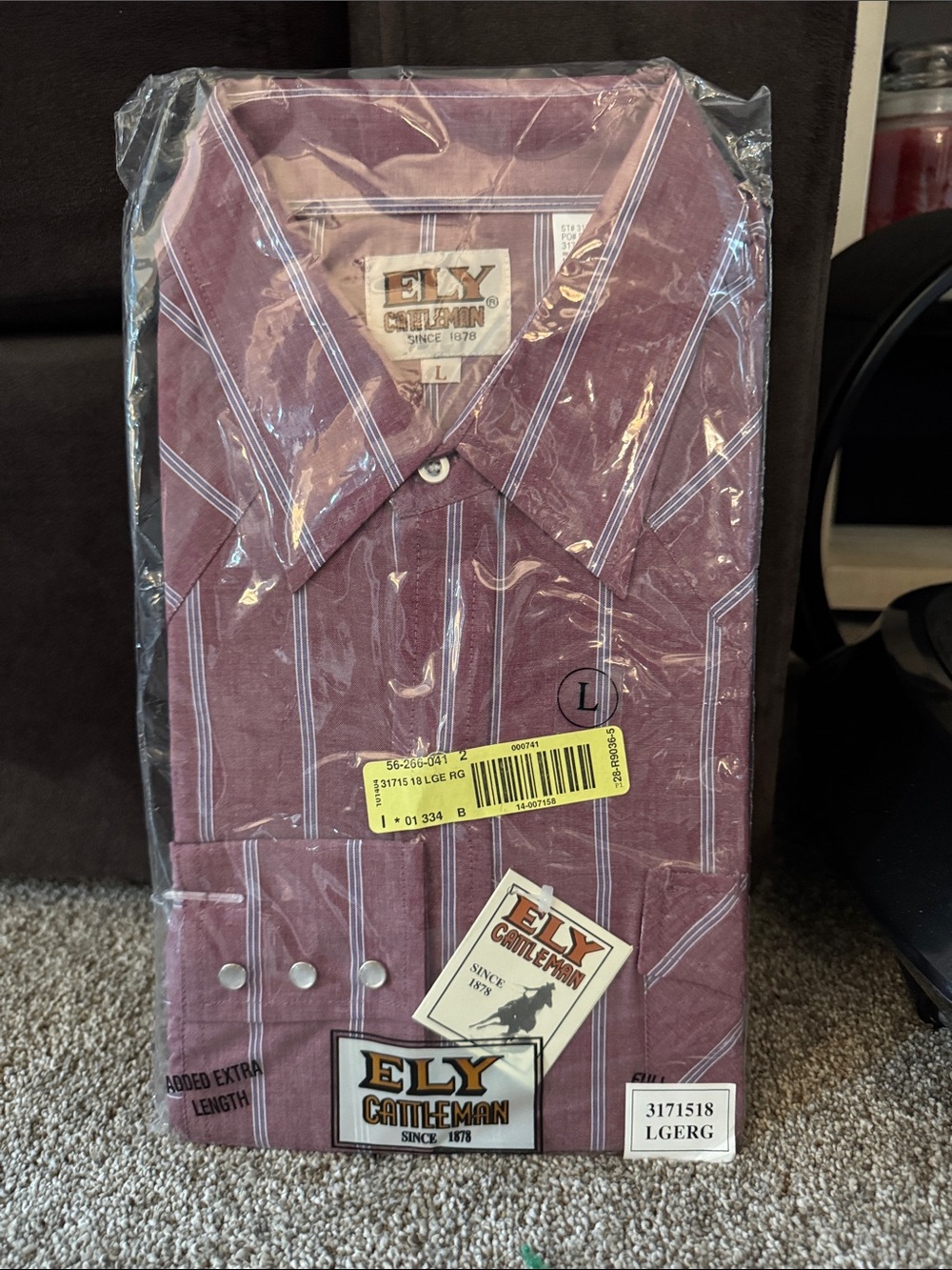 Ely Cattleman Men's Maroon Striped Western Button-Up Shirt